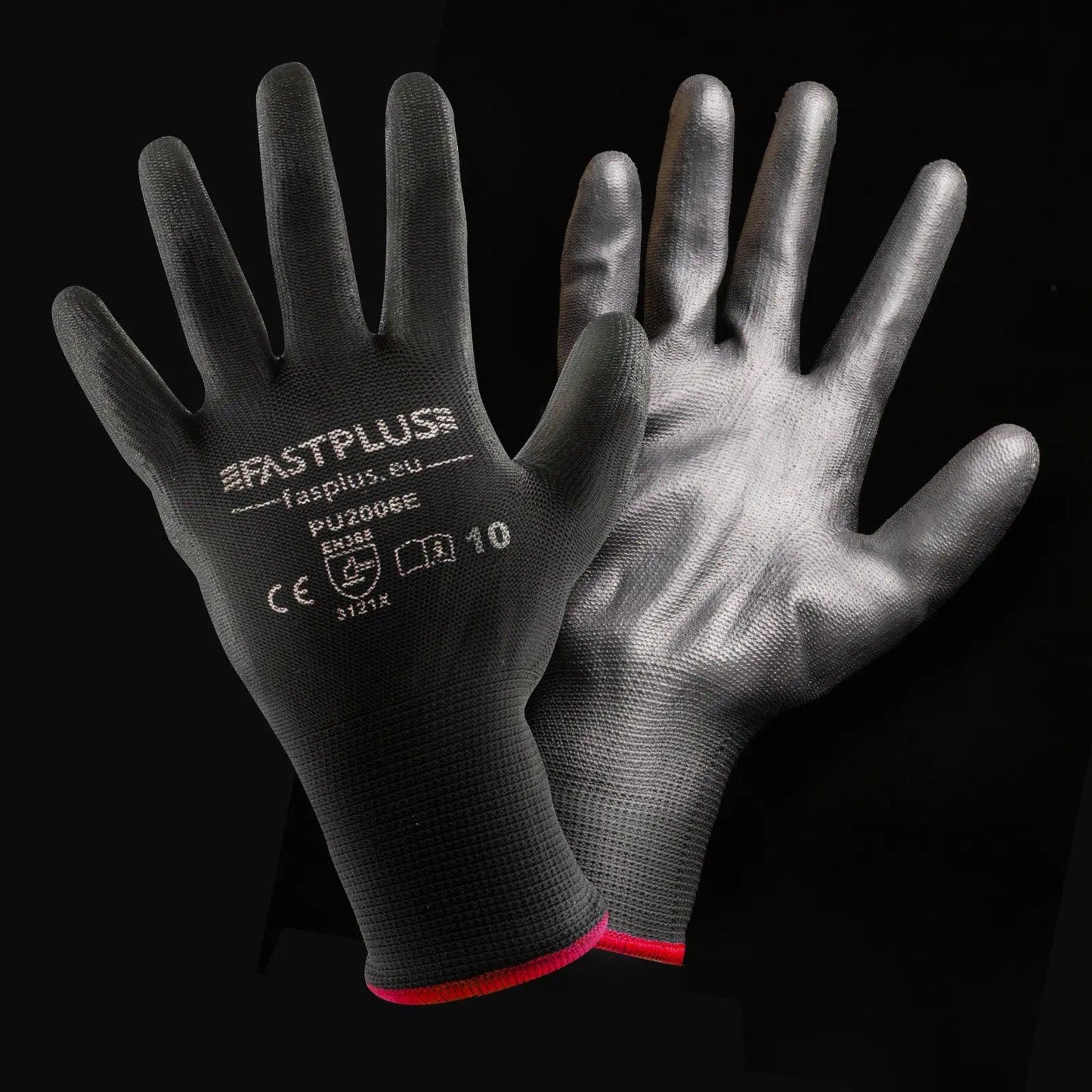 Arbeitshandschuhe PU Innenhandbechichtung atmungsaktiv Unisex Schwarz Größe 10/XL