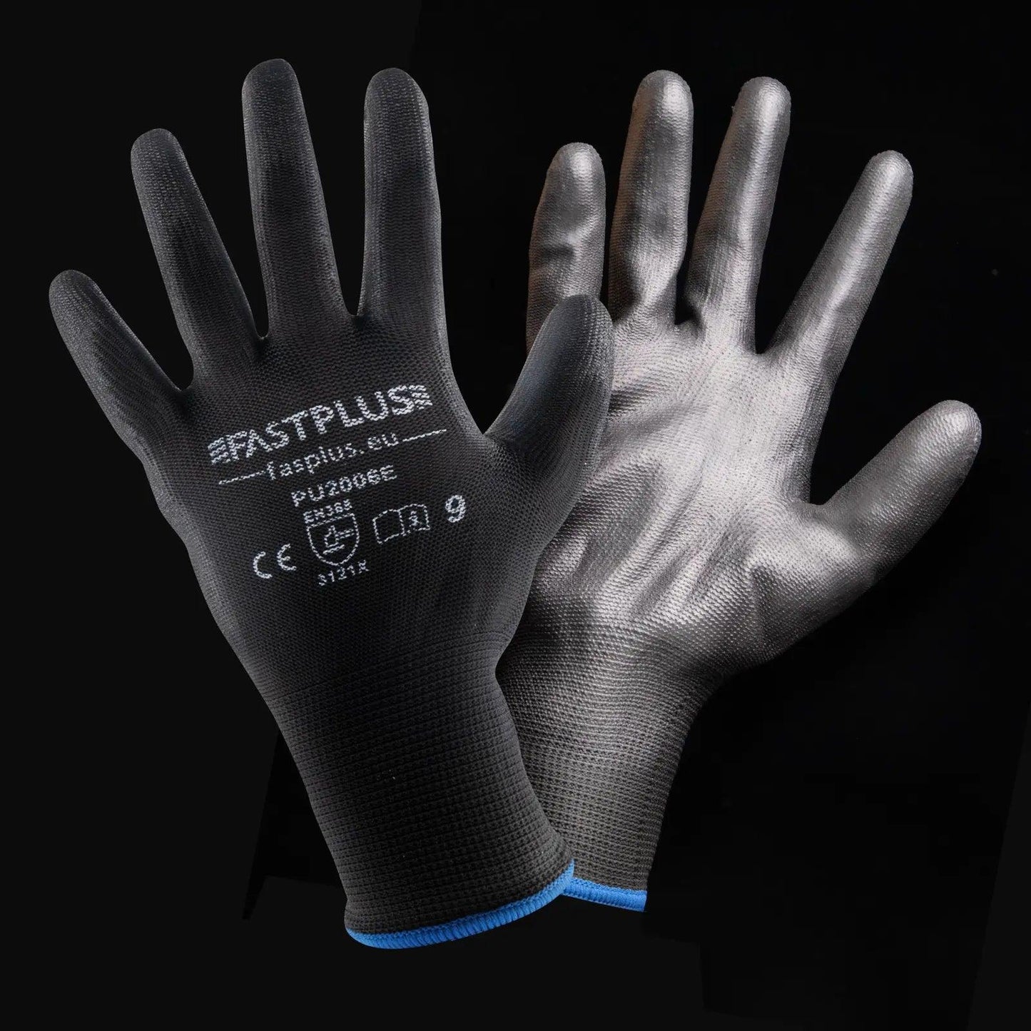 Arbeitshandschuhe PU Innenhandbechichtung atmungsaktiv Unisex Schwarz 9/L