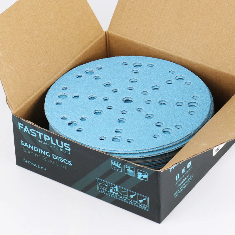 Sanding Discs 150mm x 49 Hole Blue Ceramic for Festool Machine F65 – 50 Pack