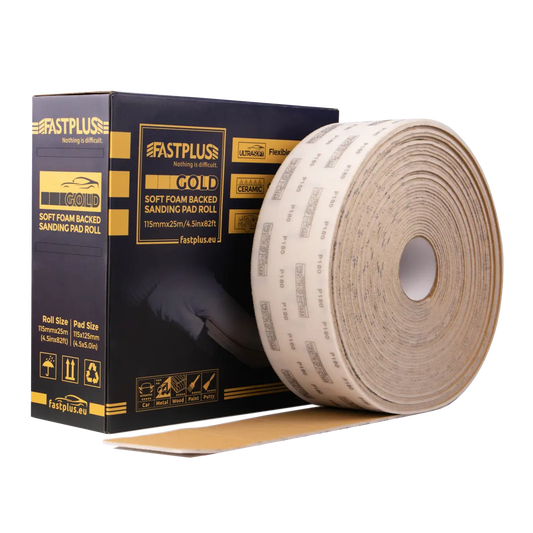 Gold Foam Sandpaper Pad Roll Ultra Soft Pad 115mmx25m Ceramic by Fastplus Abrasives FSR6 Goldflex Schaumstoff Schleifpapier Pad Rolle Ultra Soft Pad 115mmx25m Keramik von Fastplus Schleifmittel