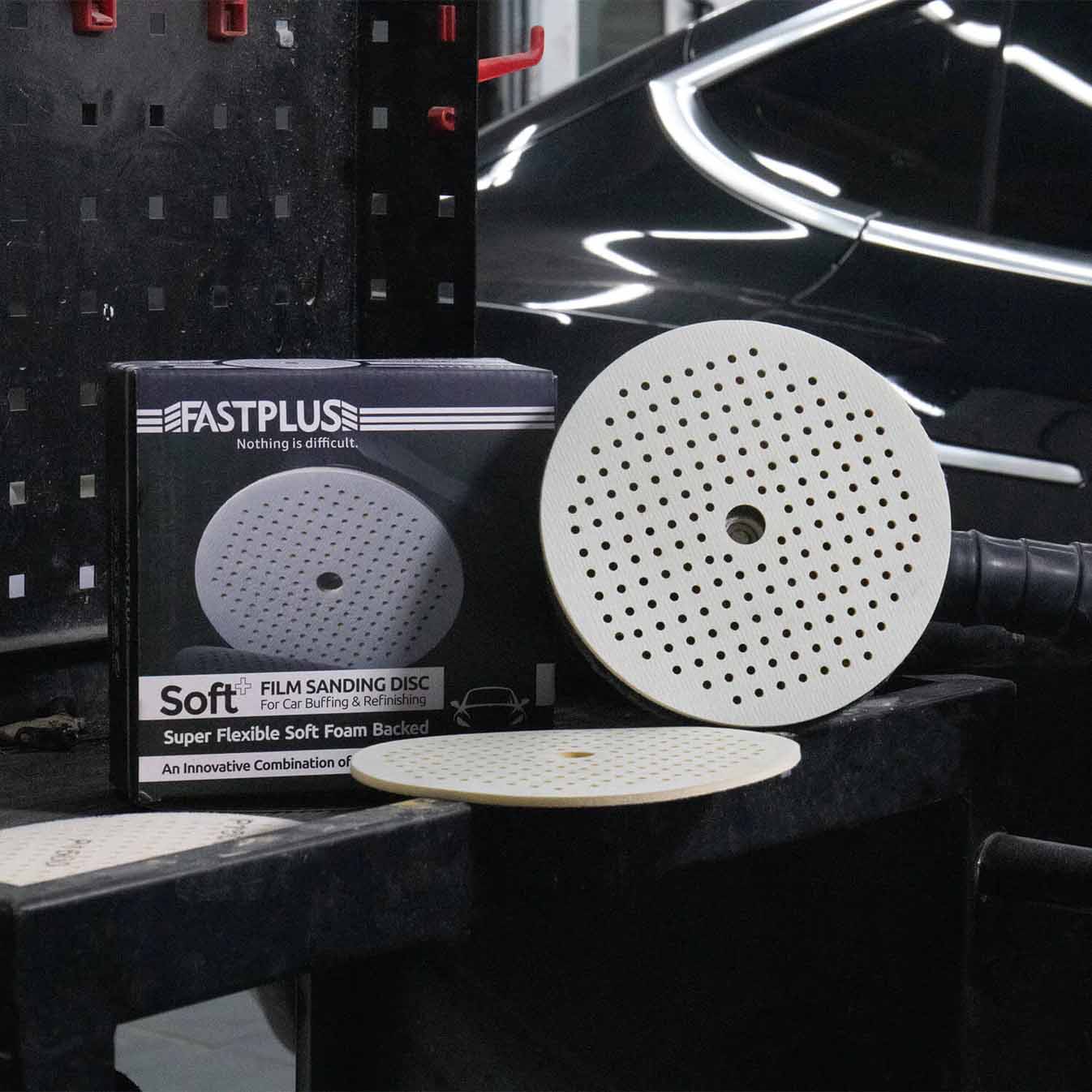 fastplus FF12 soft+ 150mm Schaumstoff Folienscheiben zum Schleifen und Polieren fastplus foam film discs carsystem for sanding and polishing car refinishing