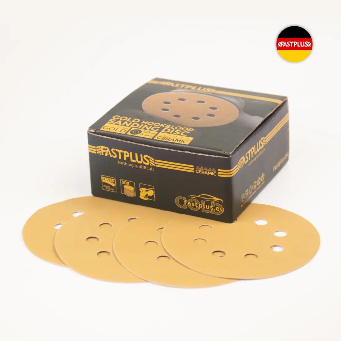 Sanding Discs 125mm Velcro F15 Gold with 8 Holes 