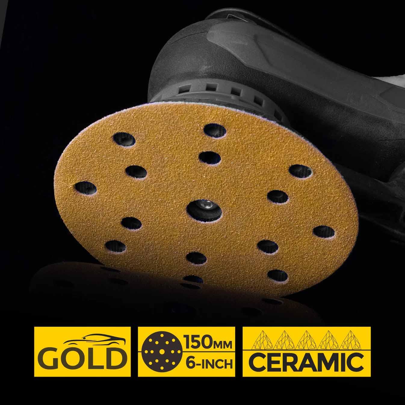fastplus Gold Sanding Discs 150 mm suitable for different random orbital sanders fastplus Gold Schleifscheiben 150 mm geeignet für verschiedene mirka Exzenterschleifer bosch festool rupe Disques Abrasifs