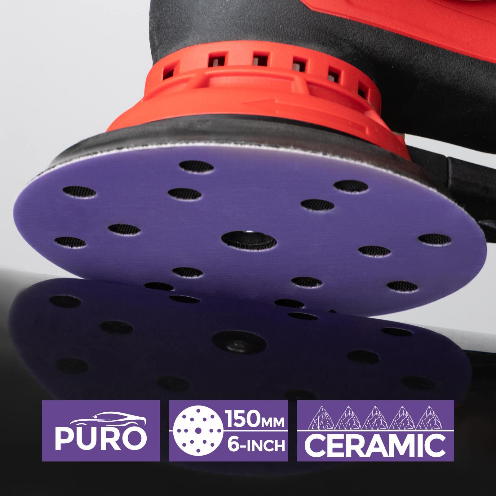 Folienschleifscheibe 150 mm Keramik-Klettverschluss mit 15 Löchern, 50 Stück - Lila Film Sanding Disc 150mm Ceramic Velcro with 15 Holes, 50 pieces - Purple for auto sanding and polishing