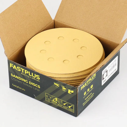 Sanding Discs 125mm x 8 Hole Yellow Aluminium Oxide F25 – 50 Pack