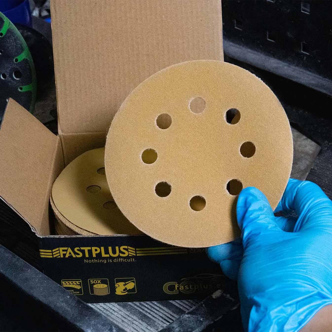 Sanding Discs 125mm Velcro F15 Gold with 8 Holes 