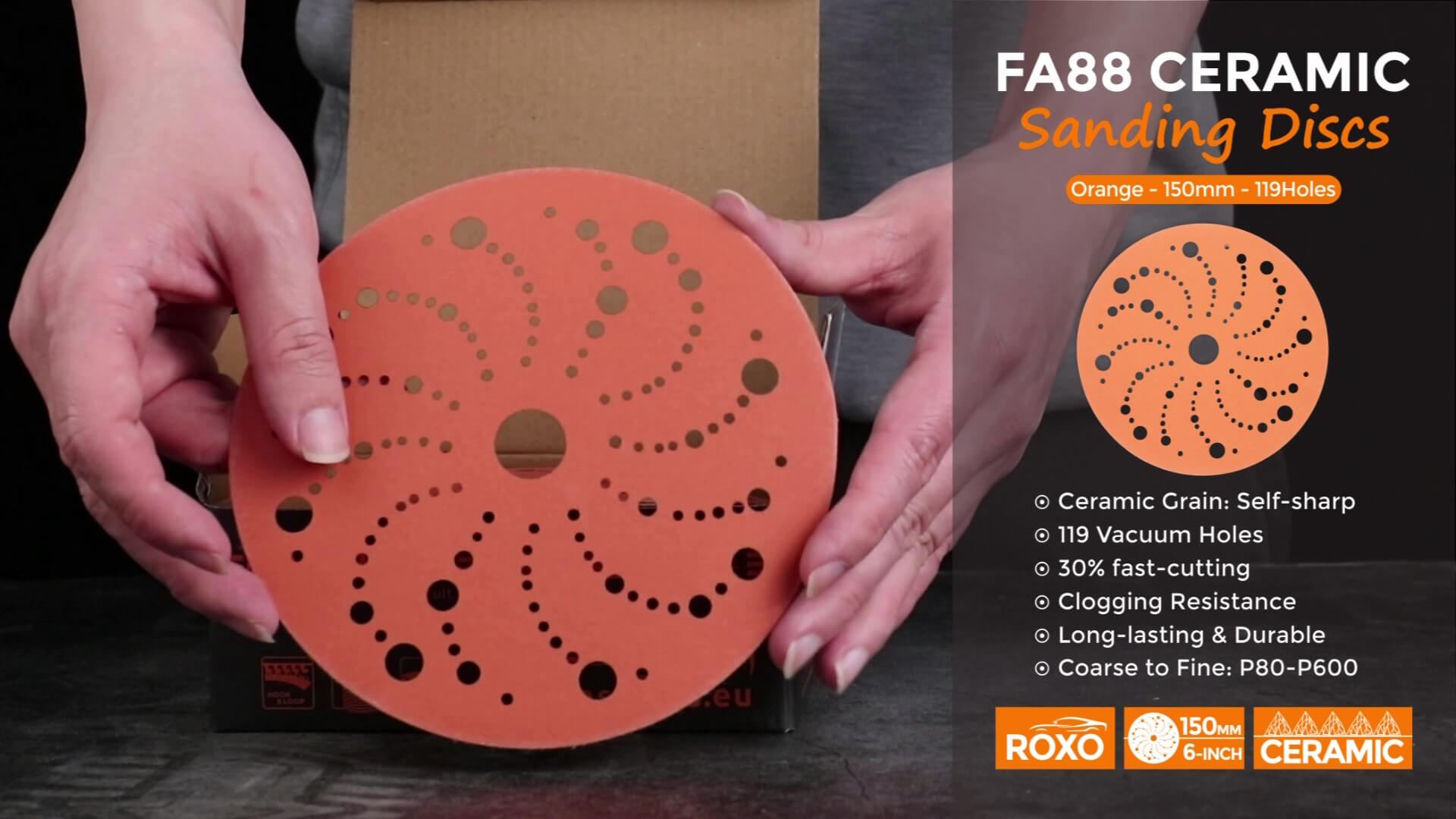 Load video: 150mm ROXO Sanding Discs Multiholes for Orbital Sander by Fastplus Abrasives