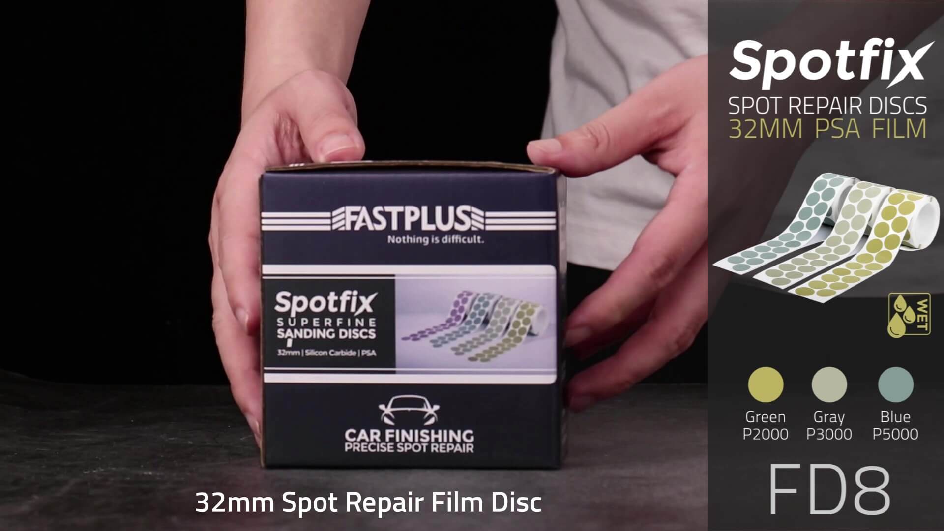Load video: Spotfix Spot Repair Film Discs FD8 PSA Stick | Remove small clear coat defects | Fastplus Abrasives