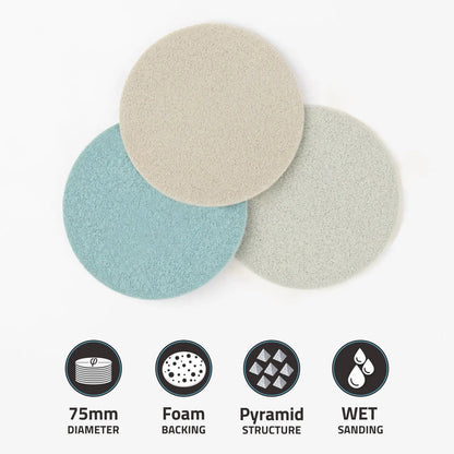75mm FLEXPRO fine finishing foam discs trizact 3000 for clearcoat scratches sanding Schaumstoff feinschleifscheiben Disques de finition fine