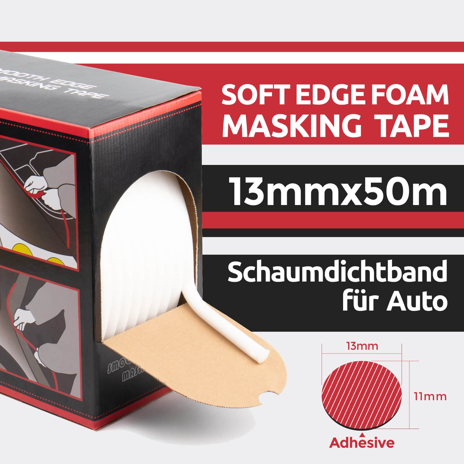 Fastplus Schaumdichtband Abklebeband selbstklebendes soft edge foam masking tape 13mmx50m