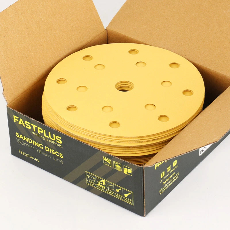 Sanding Discs 150mm x 15 Hole Yellow F25 – 50 Pack