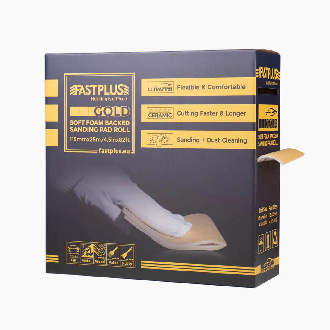 Foam Sanding Pad Roll, Schaumstoff-Schleifpapier-Rollen Flex-ultra Soft Handpad 115mmx25m – Gold Fastplus FSR6