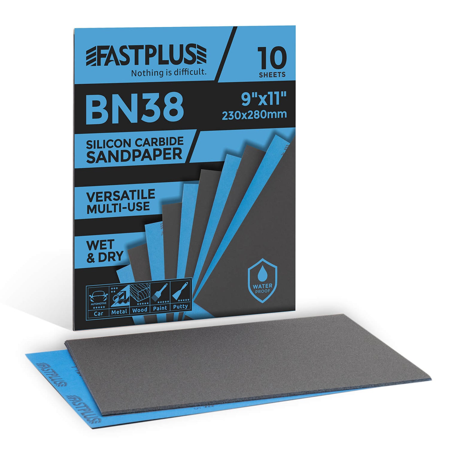 BN38 wasserfestes Schleifpapier von fastplus Schleifmittel Nassschleifpapier Blatt Siliziumkarbid Wet sandpaper sheet Silicon Carbide BN38 230x280mm by fastplus Schleifmittel