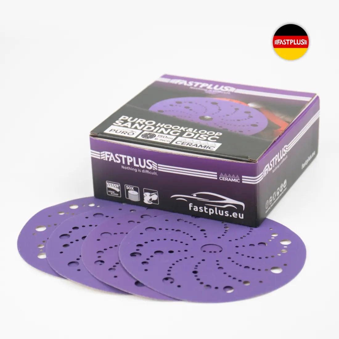 Fastplus Schleifscheiben PURO F737 Keramik 150 mm cubitron Klett-schleifscheiben Multi-Loch, 50 Stück - Lila Ceramic Sanding Discs 150mm Velcro Multi-hole, 50 pieces Purple