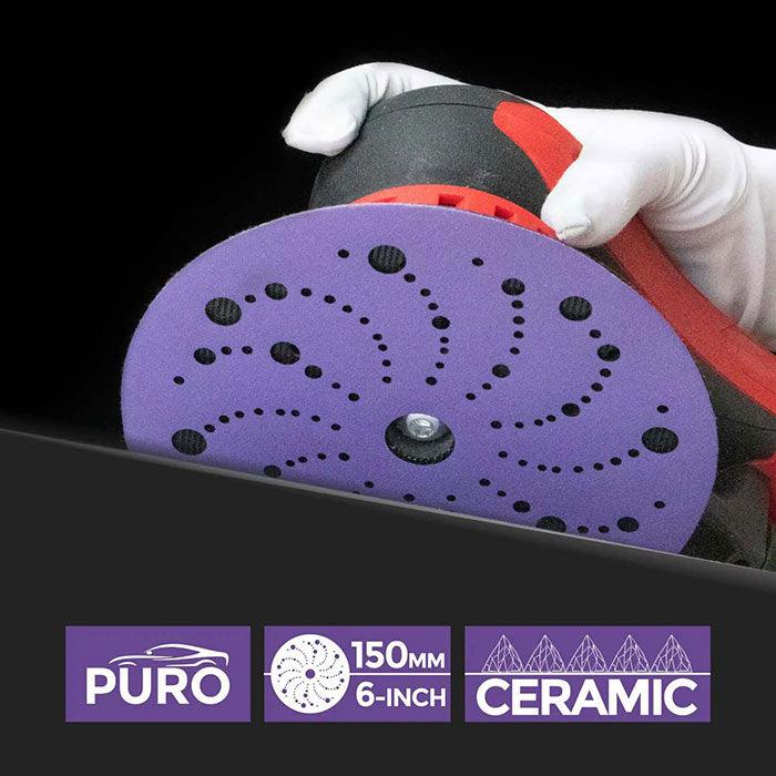 Schleifscheiben PURO Keramik 150 mm Klettverschluss Multi-Loch, 50 Stück - Lila Ceramic cubitron Sanding Discs F737 150mm Velcro Multi-hole, 50 pieces - Purple