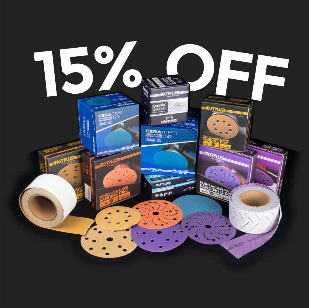 15% off to shop fastplus sandpapers pop out banner