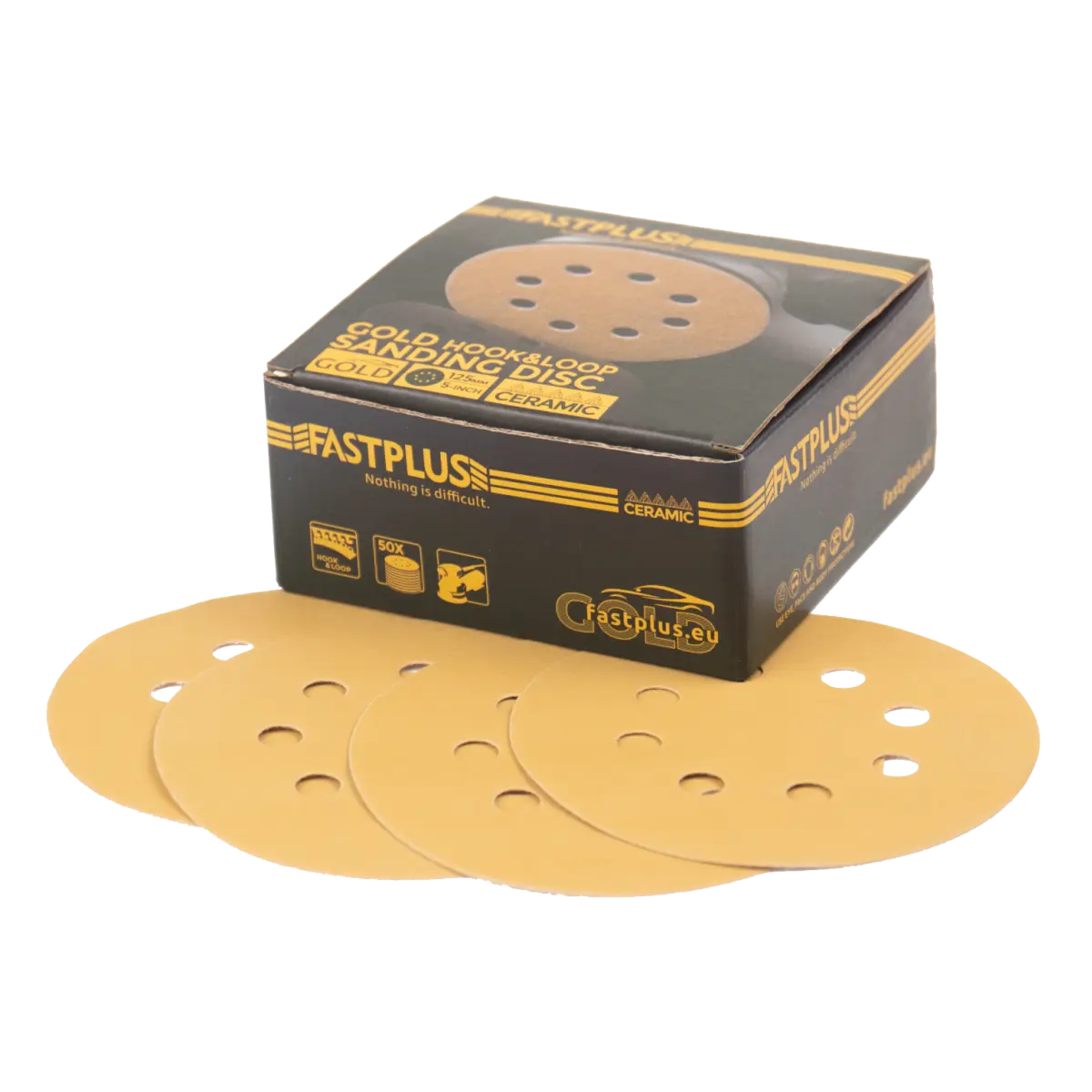 fastplus GOLD Schleifscheiben 125mm 15 Locher verschiedene Kornungen Schleifen von Holz, Auto, Metall, Kunststoff Gold fastplus Sanding Discs 125mm 15 holes different grits sanding wood car, metal, plastic