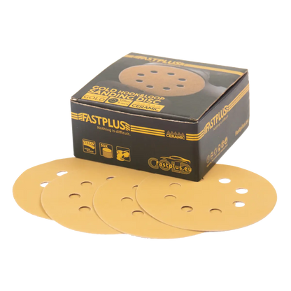 fastplus GOLD Schleifscheiben 125mm 15 Locher verschiedene Kornungen Schleifen von Holz, Auto, Metall, Kunststoff Gold fastplus Sanding Discs 125mm 15 holes different grits sanding wood car, metal, plastic