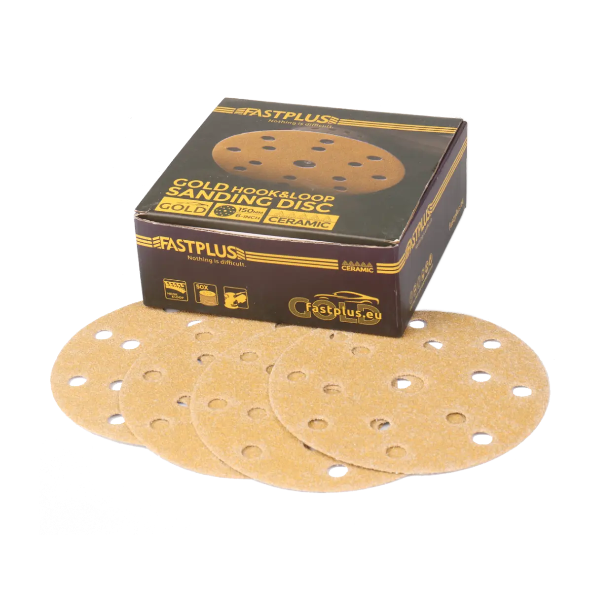 fastplus F15 Schleifscheiben 150 mm passend für verschiedene Exzenterschleifer fastplus Gold Sanding Discs 150 mm suitable for different random orbital sanders mirka gold schleifpapier Disques Abrasifs