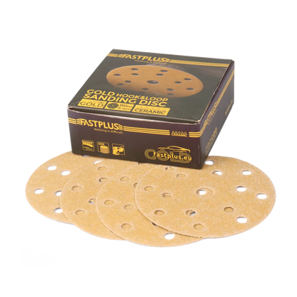 fastplus F15 Schleifscheiben 150 mm passend für verschiedene Exzenterschleifer fastplus Gold Sanding Discs 150 mm suitable for different random orbital sanders mirka gold schleifpapier Disques Abrasifs