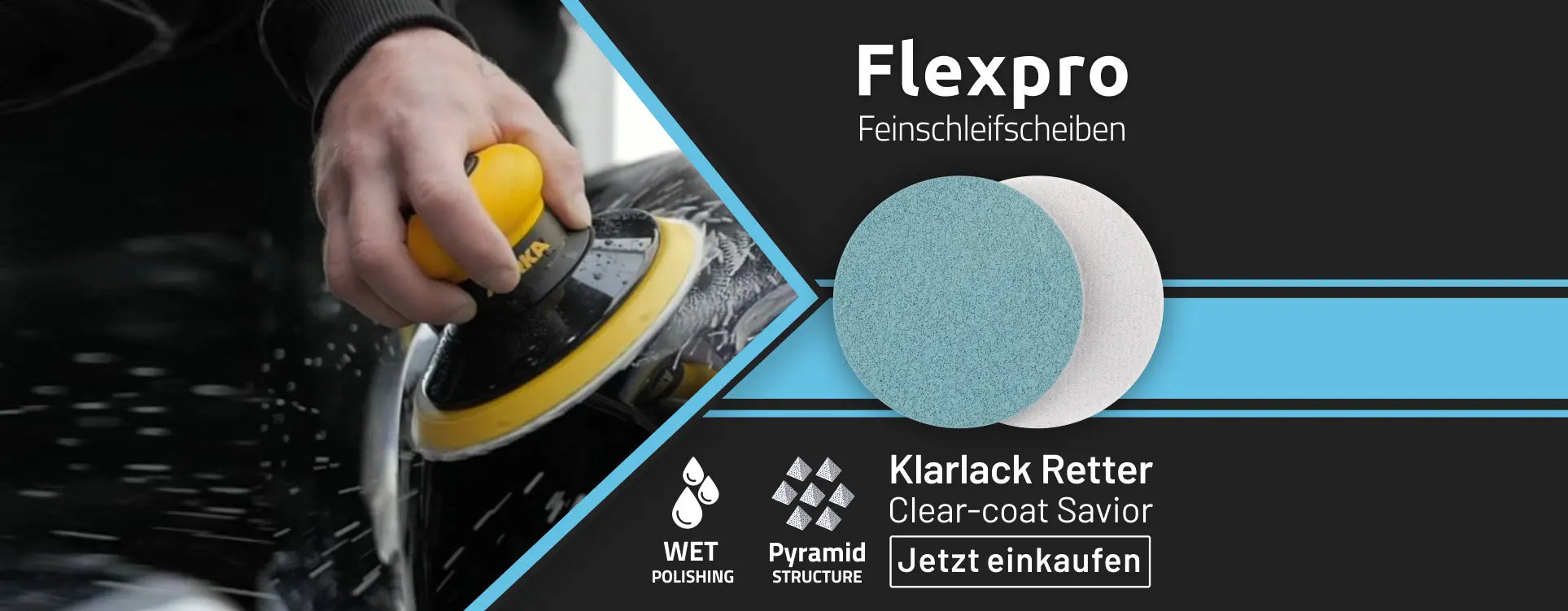 fastplus FLEXPRO Polieren für Autoklarlackkorrektur trizact foam polishing pad for car clear coat correction BANNER