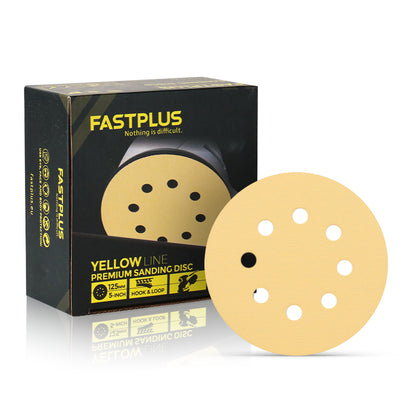 Sanding Discs 125mm x 8 Hole Yellow Aluminium Oxide F25 – 50 Pack