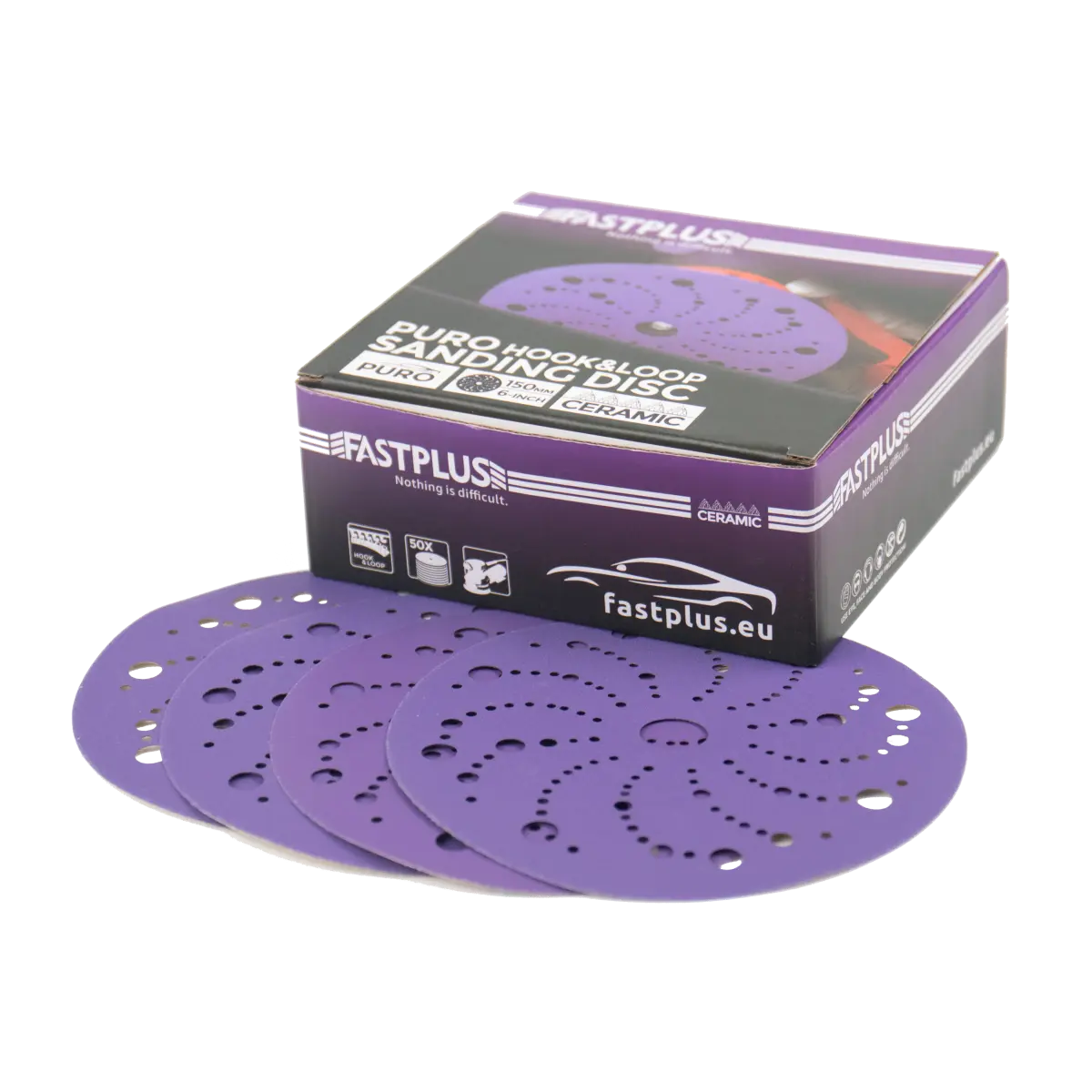 Fastplus Schleifscheiben PURO F737 Keramik 150 mm cubitron Klett-schleifscheiben Multi-Loch, 50 Stück - Lila Ceramic Sanding Discs 150mm Velcro Multi-hole, 50 pieces Purple