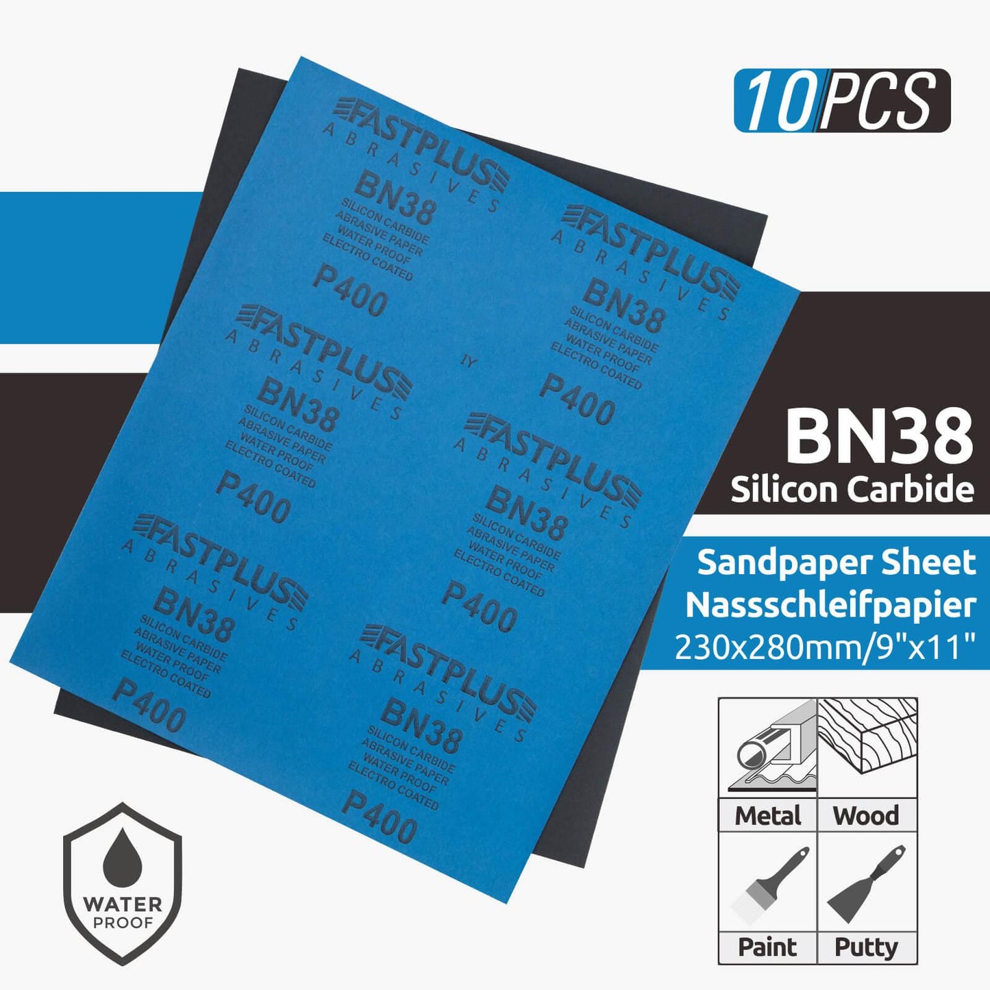 Nassschleifpapier Blatt Siliziumkarbid Wet sandpaper sheet Silicon Carbide BN38 230x280mm by fastplus Schleifmittel - details